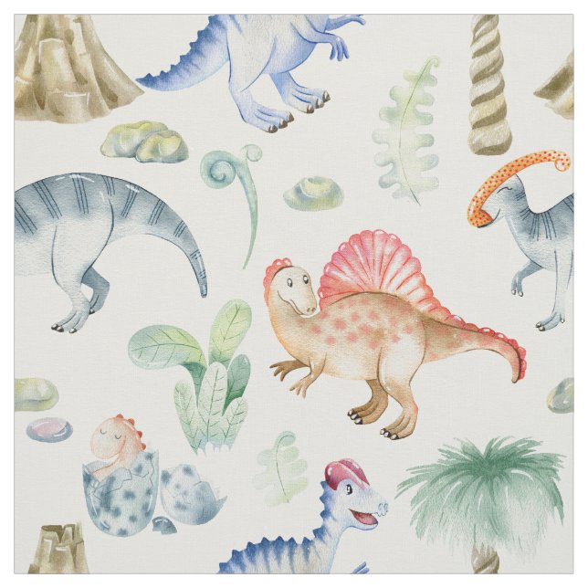 Fabric with watercolor dinosaurs for kids (Swatch)