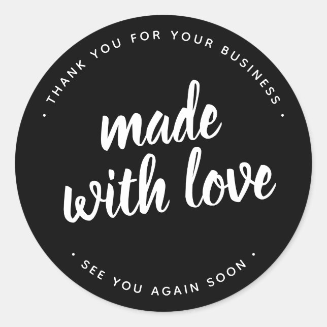 Fabriqué Avec Amour Script Bold Sticker Noir rond  (Devant)
