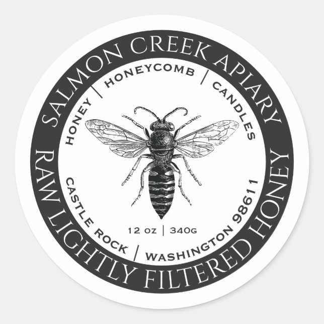 Fabriqué Par Bees Queen Bee Étiquette de miel cru (Devant)