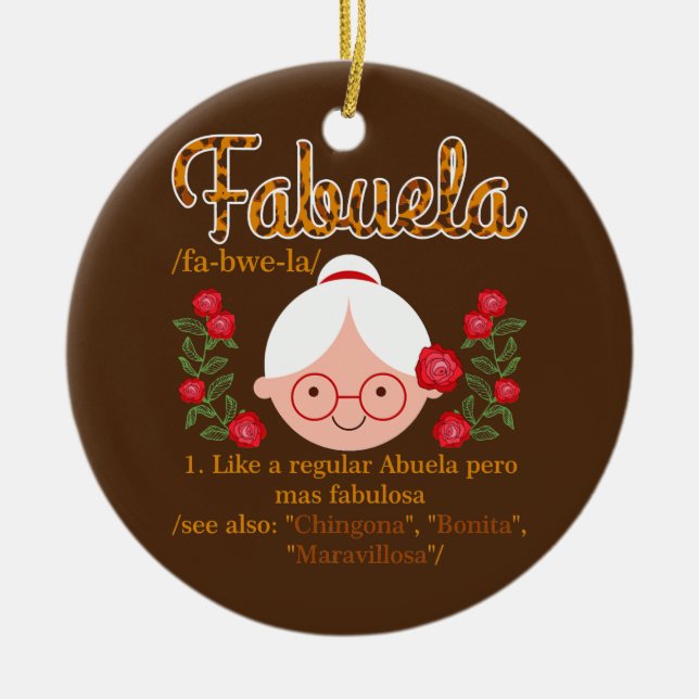 Fabuela Like a Regular Abuela Leopard Spanish Ceramic Ornament (Front)