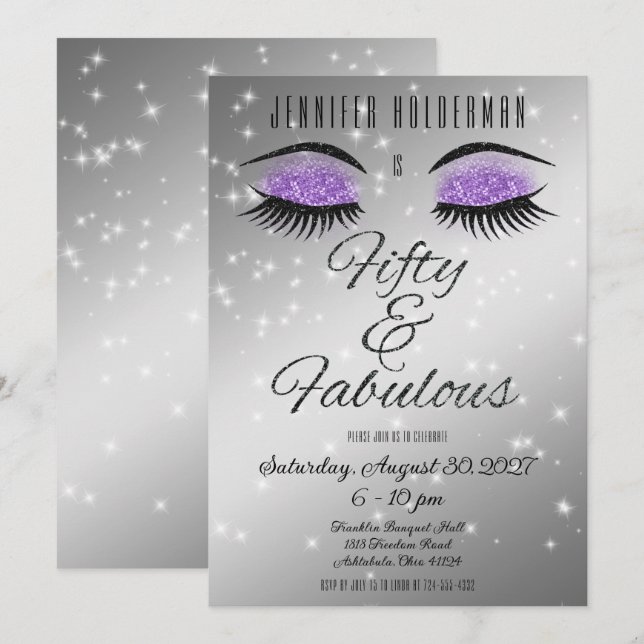 Fabuleux 50 Black Violet Glam Eyes Invitation (Devant / Derrière)