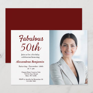 Fabuleux 50ème Photo Rouge Anniversaire Invitation