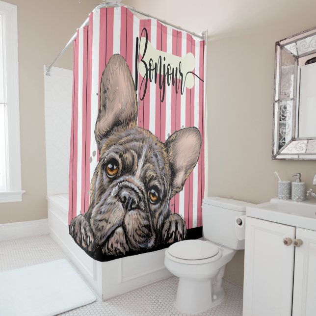Fabuleux Français Bulldog Douche rideau (En situation)