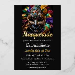 Fabuleux Masquerade Anniversaire Foil Invitation