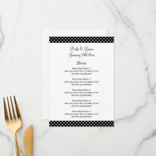 Fabuleux menu mariage pois noir et blanc