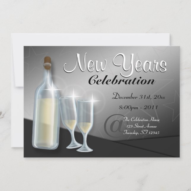 Fabuleux Nouvel An Champagne Invitations (Devant)