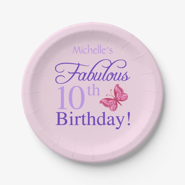 Fabulous 10th Birthday For Girls Paper Plate (Front)