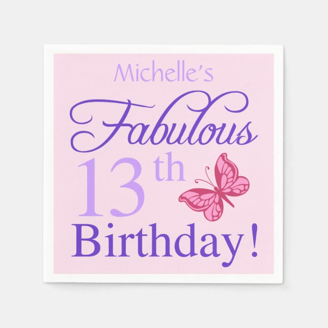 Fabulous 13th Birthday For Girls Napkin (Front)