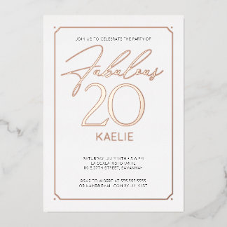 Fabulous 20 Elegant 20th Birthday Foil Invitation
