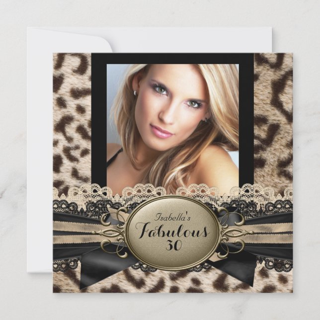 Fabulous 30 Beige Brown Leopard Birthday Party 3 Invitation (Front)