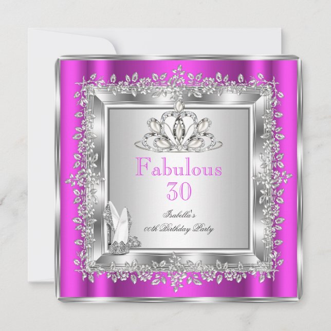 Fabulous 30 Party Purple Pink Silver Shoes Invitation (Front)