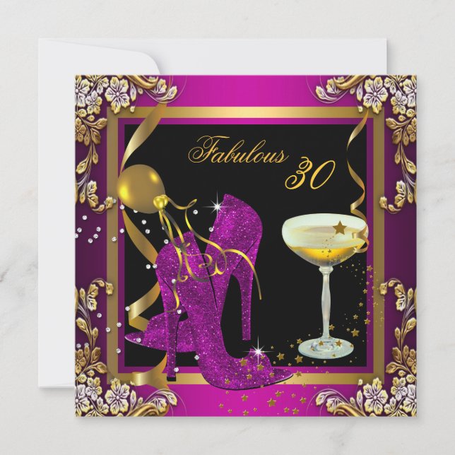 Fabulous 30 Plum Pink Gold Birthday Party Invitation (Front)
