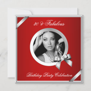 Fabulous 30 Regal Red Diamond Silver Photo Invitation