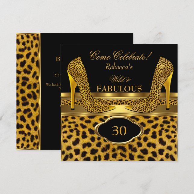 Fabulous 30 Wild Leopard Gold Cheetah High Heels Invitation (Front/Back)