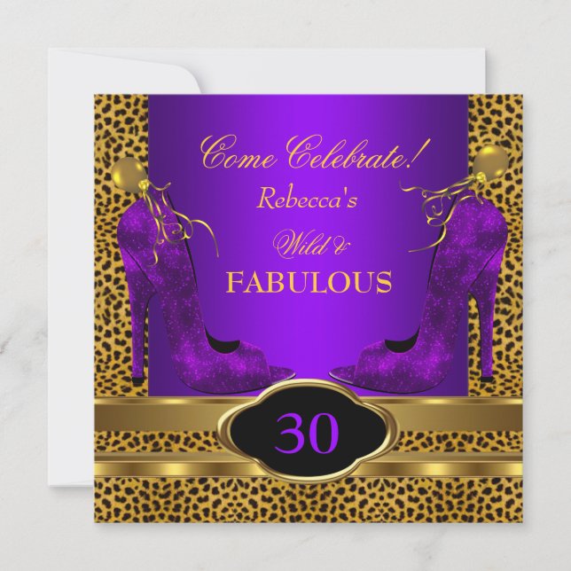 Fabulous 30 Wild Leopard Purple Cheetah Heels Invitation (Front)