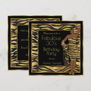 Fabulous 30's Birthday Party Black Gold Deco Lady Invitation