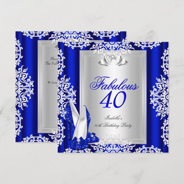 Fabulous 40 40th Birthday Party Royal Blue Shoes Invitation (Front/Back)