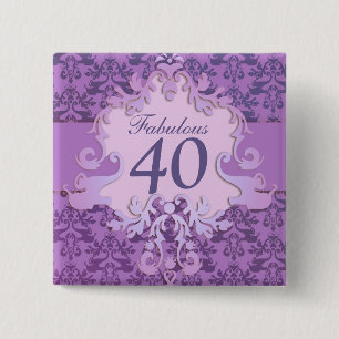 "Fabulous 40" age damask elephant button/badge 2 Inch Square Button