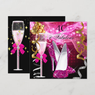 Fabulous 40 Hot Pink Glitter Heels Birthday Party Invitation