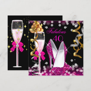 Fabulous 40 Hot Pink Gold Black Bubbles Party Invitation