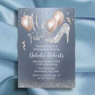 Fabulous 40 Modern Dusty Blue Girl 40th Birthday Invitation
