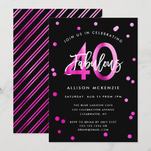 Fabulous 40   Modern Elegant Pink Stylish Birthday Invitation