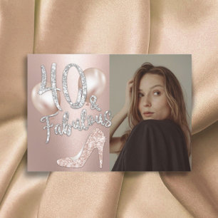 Fabulous 40 Modern Rose Gold Photo Girl Birthday Invitation