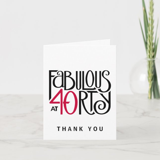 Fabulous 40 noir rouge Merci carte de note (Devant)