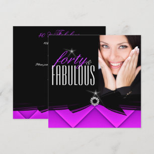 Fabulous 40 Photo Purple Black Birthday Party Invitation