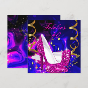 Fabulous 40 Pink Blue Gold Heels Abstract Birthday Invitation