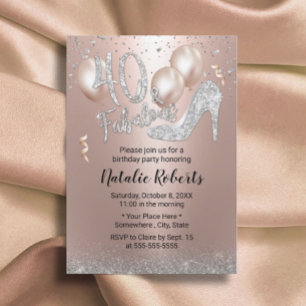 Fabulous 40 Rose Gold Balloon High Heel Birthday Invitation