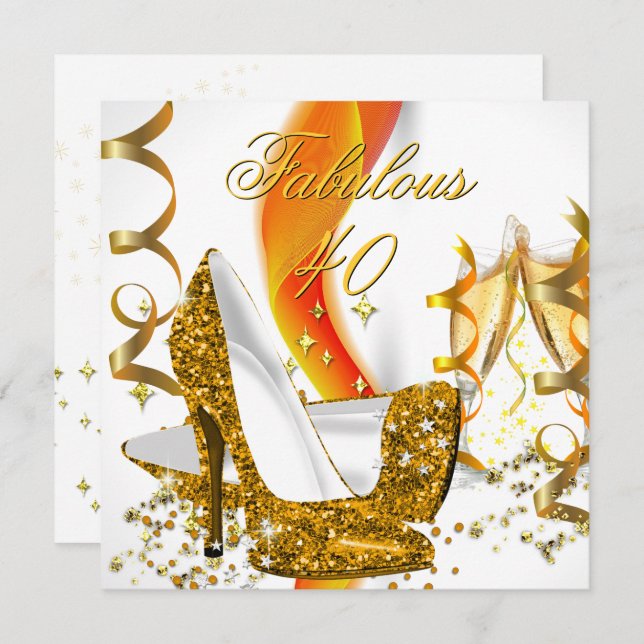 Fabulous 40 Woman's Gold High Heel Birthday Party Invitation (Front/Back)