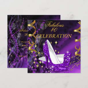 Fabulous 40 Woman's Purple Gold Heels Birthday Invitation