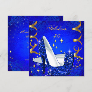 Fabulous 40 Woman's Royal Blue Gold Heels Birthday Invitation