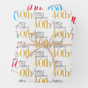  Fabulous 40th Birthday 3 Colors Gift   Wrapping Paper Sheet