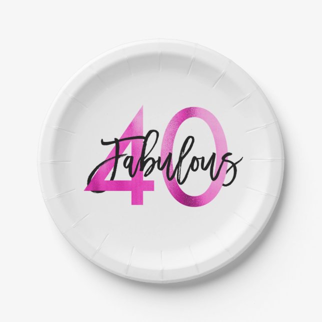 Fabulous 40th | Modern Elegant Chic Pink Birthday Paper Plate (Front)