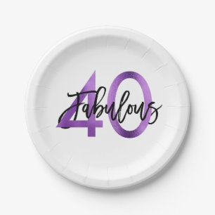 Fabulous 40th   Modern Elegant Purple Birthday Paper Plate