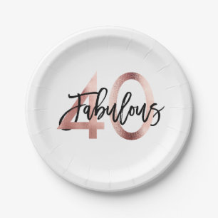 Fabulous 40th   Modern Elegant Rose Gold Birthday Paper Plate