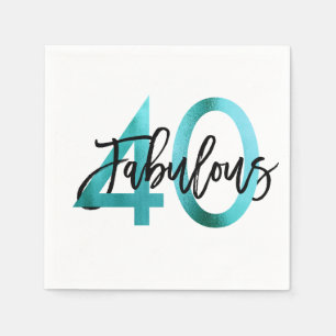 Fabulous 40th Modern Elegant Teal Green Birthday Napkin
