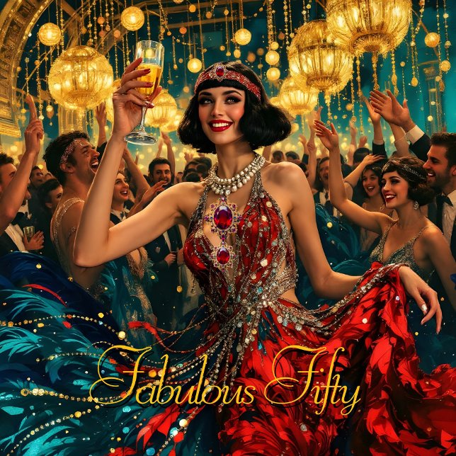 Fabulous 50 1920 Art deco flapper Red Jewel Invitation (Creator Uploaded)