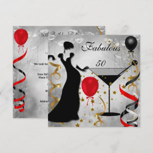 Fabulous 50 50th Birthday Party Deco Lady Red Invitation