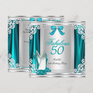 Fabulous 50 50th Birthday Party Teal Shoes Invitation