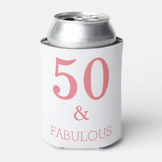 Fabulous 50 Birthday Party Coral Pink Custom Colou Can Cooler (Can Front)