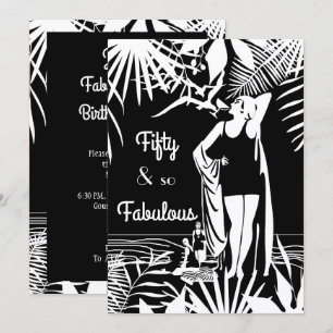 Fabulous 50 Birthday Party Deco Lady Black White Invitation