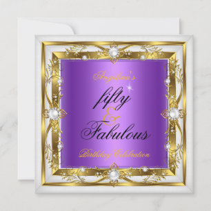 Fabulous 50 Birthday Party Purple White Pearl Gold Invitation