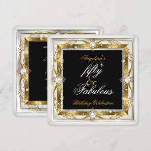 Fabulous 50 Birthday Party White Pearl Gold Black Invitation
