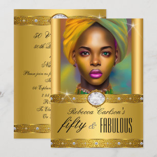 Fabulous 50 Birthday Photo Gold Diamonds Invitation