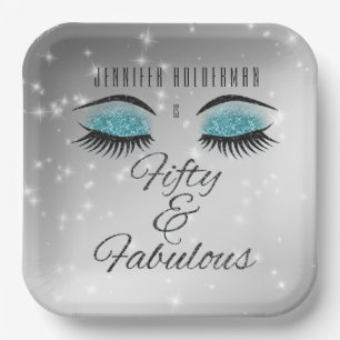 Fabulous 50 Black Aqua Glam Eyes Paper Plates