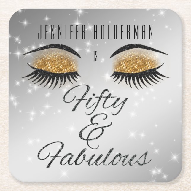 Fabulous 50 Black Gold Glam Eyes Paper Coasters (Front)