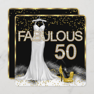 Fabulous 50 Black Gold White Birthday Party Invitation